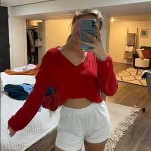 cropped small long sleeve knit top